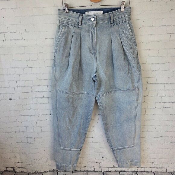 IRO Girvan Pleated Barrel Jeans Size 40 / US 8 / UK 12 Light Blue Wash Denim - Picture 2 of 11